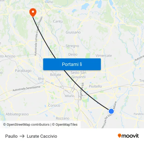 Paullo to Lurate Caccivio map