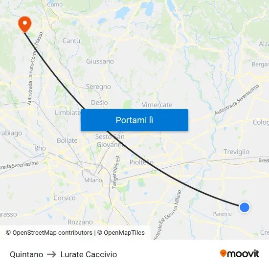 Quintano to Lurate Caccivio map