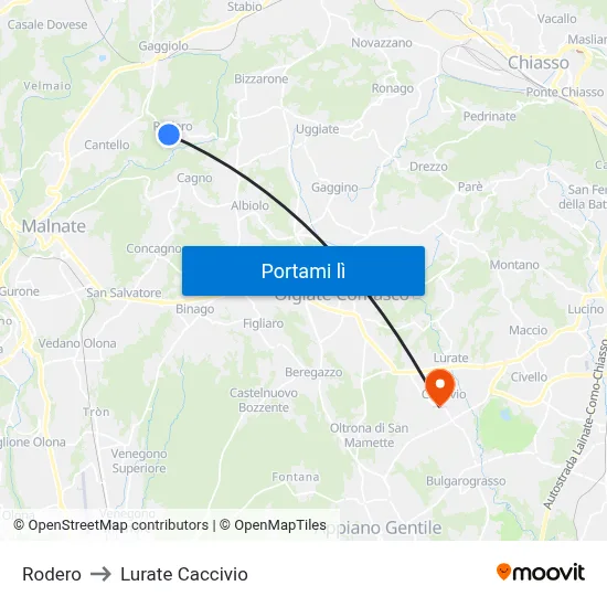 Rodero to Lurate Caccivio map