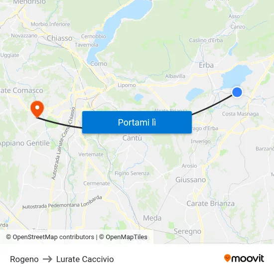 Rogeno to Lurate Caccivio map