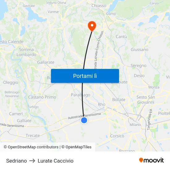 Sedriano to Lurate Caccivio map