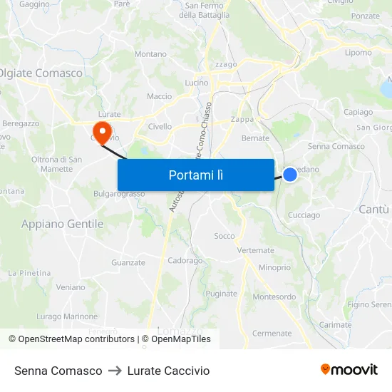 Senna Comasco to Lurate Caccivio map