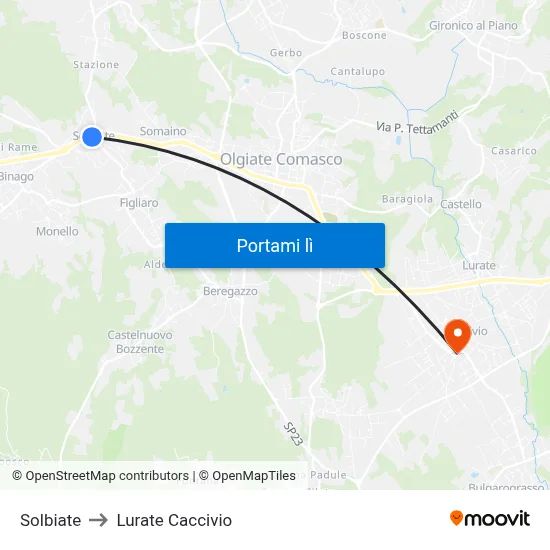 Solbiate to Lurate Caccivio map