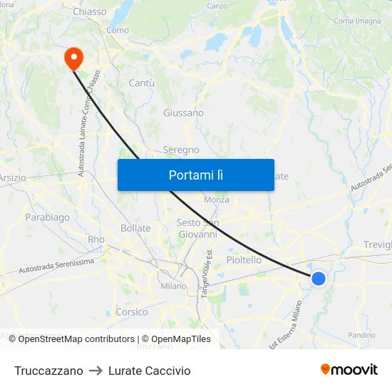 Truccazzano to Lurate Caccivio map