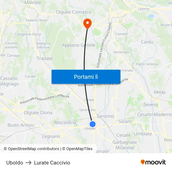Uboldo to Lurate Caccivio map