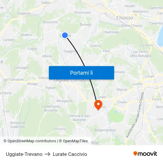 Uggiate-Trevano to Lurate Caccivio map