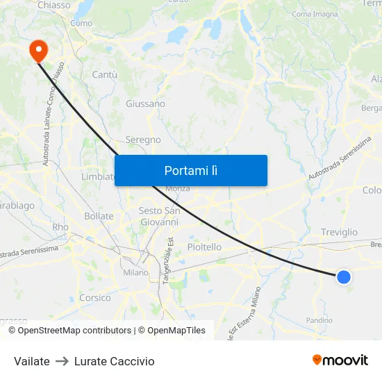 Vailate to Lurate Caccivio map