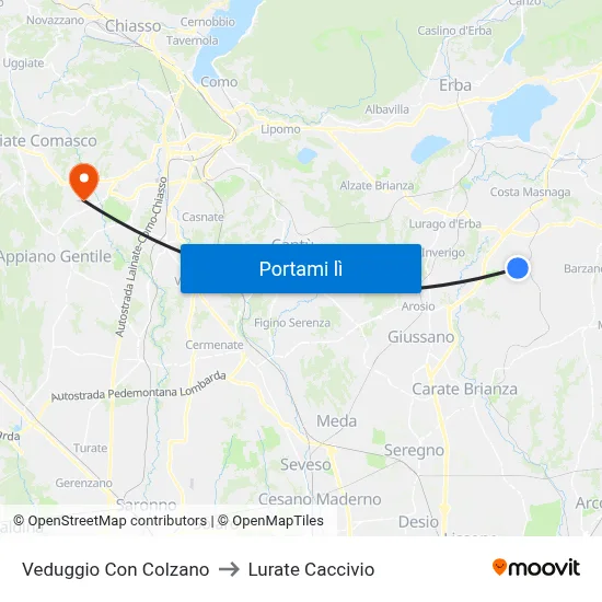 Veduggio Con Colzano to Lurate Caccivio map