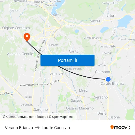 Verano Brianza to Lurate Caccivio map