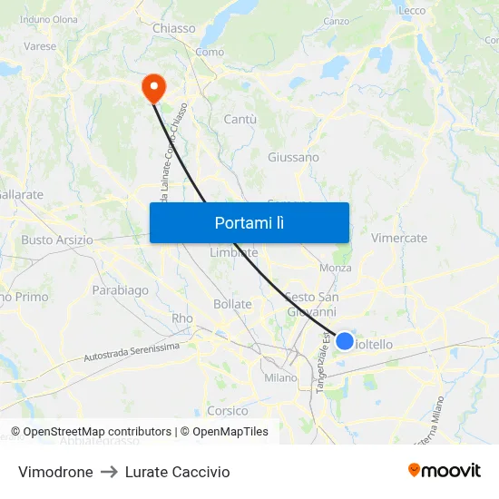 Vimodrone to Lurate Caccivio map