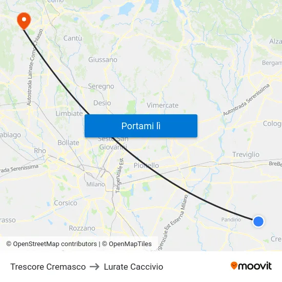 Trescore Cremasco to Lurate Caccivio map