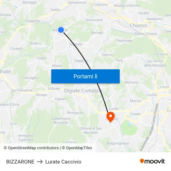 BIZZARONE to Lurate Caccivio map