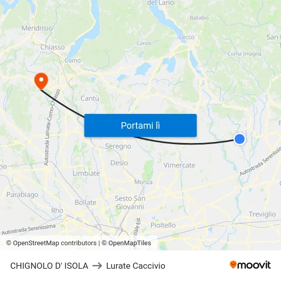 CHIGNOLO D' ISOLA to Lurate Caccivio map