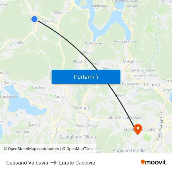 Cassano Valcuvia to Lurate Caccivio map