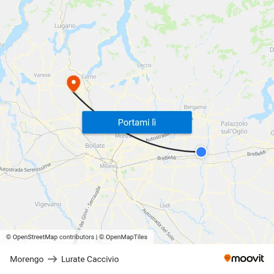 Morengo to Lurate Caccivio map