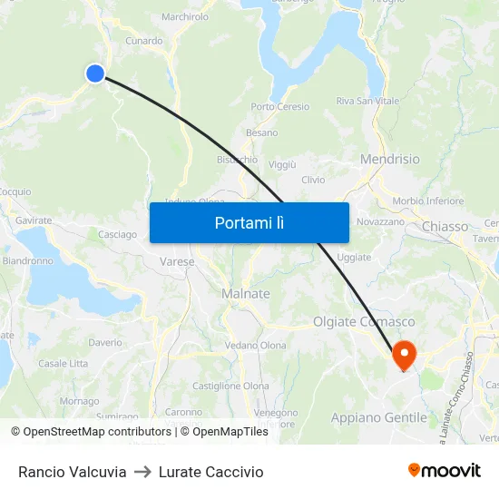Rancio Valcuvia to Lurate Caccivio map