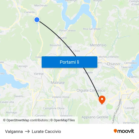 Valganna to Lurate Caccivio map