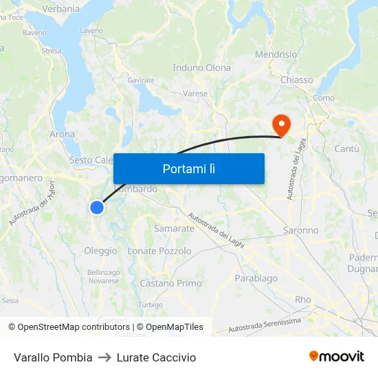 Varallo Pombia to Lurate Caccivio map
