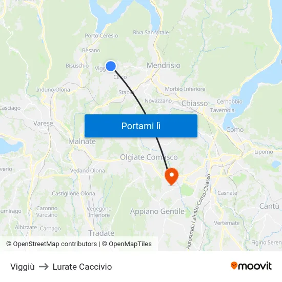 Viggiù to Lurate Caccivio map