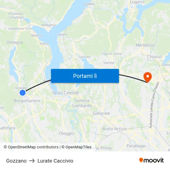 Gozzano to Lurate Caccivio map