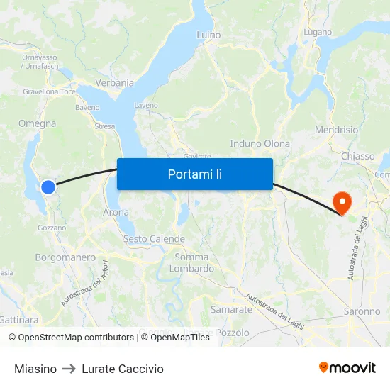 Miasino to Lurate Caccivio map