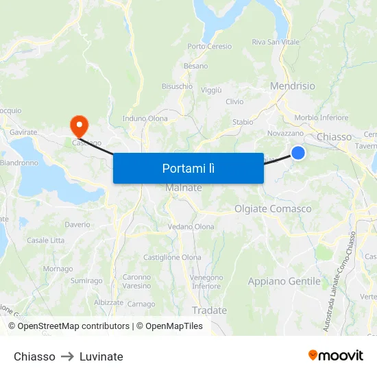 Chiasso to Luvinate map
