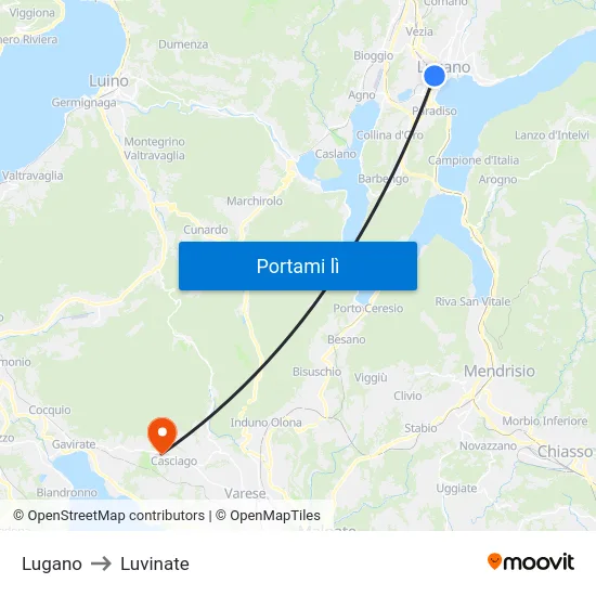 Lugano to Luvinate map