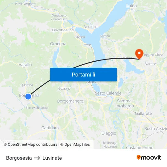 Borgosesia to Luvinate map