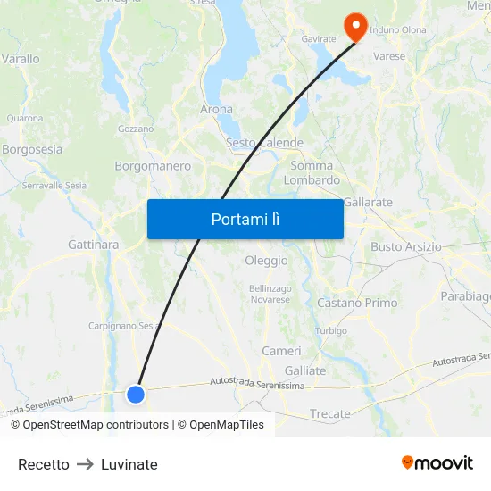 Recetto to Luvinate map
