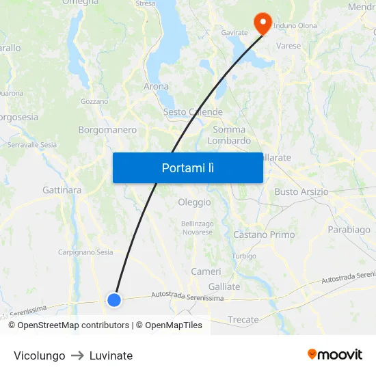 Vicolungo to Luvinate map