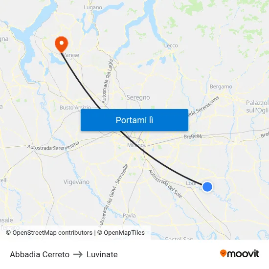 Abbadia Cerreto to Luvinate map