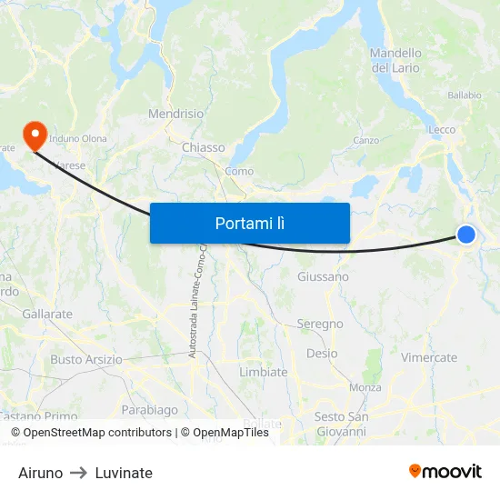 Airuno to Luvinate map