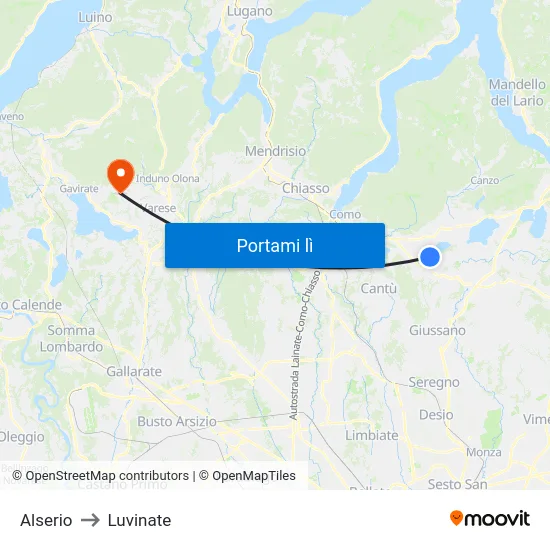 Alserio to Luvinate map