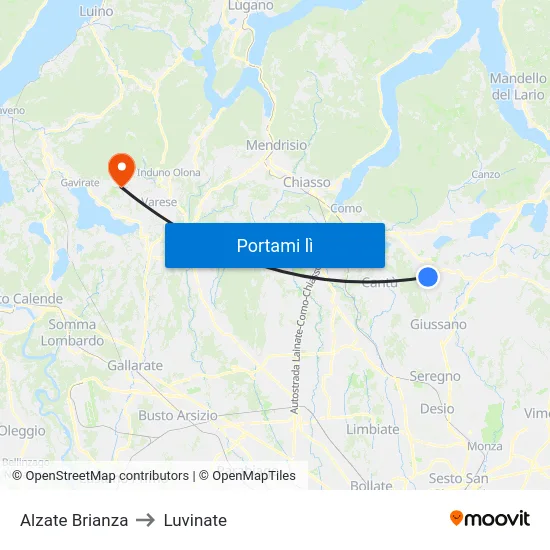 Alzate Brianza to Luvinate map