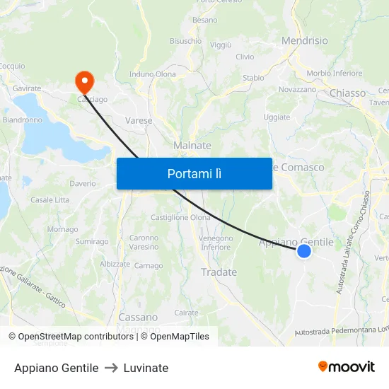 Appiano Gentile to Luvinate map