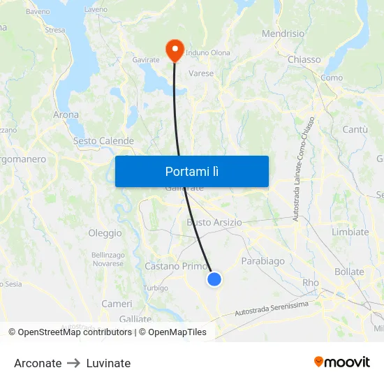 Arconate to Luvinate map