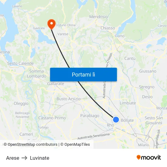 Arese to Luvinate map