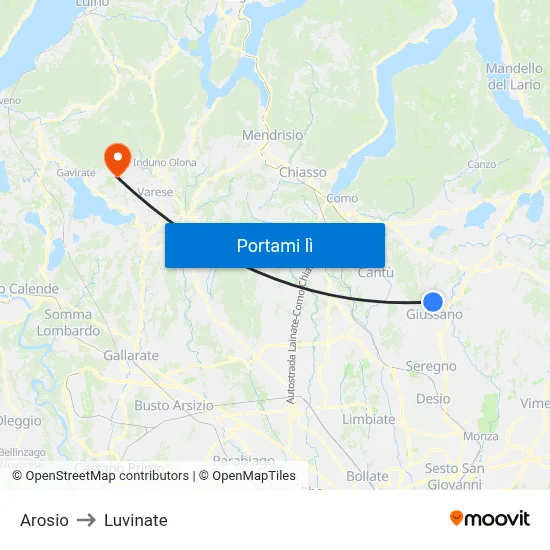 Arosio to Luvinate map