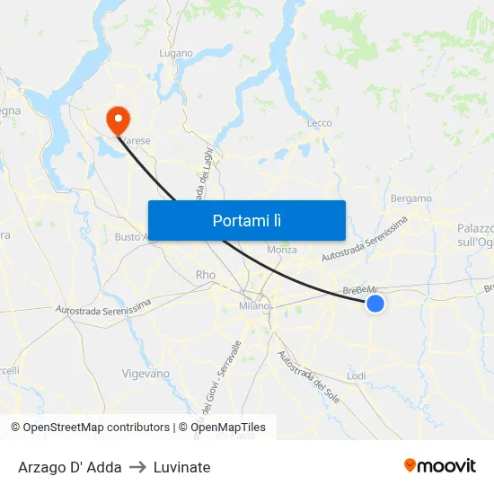 Arzago D' Adda to Luvinate map