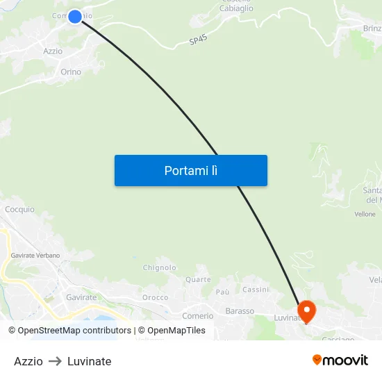 Azzio to Luvinate map