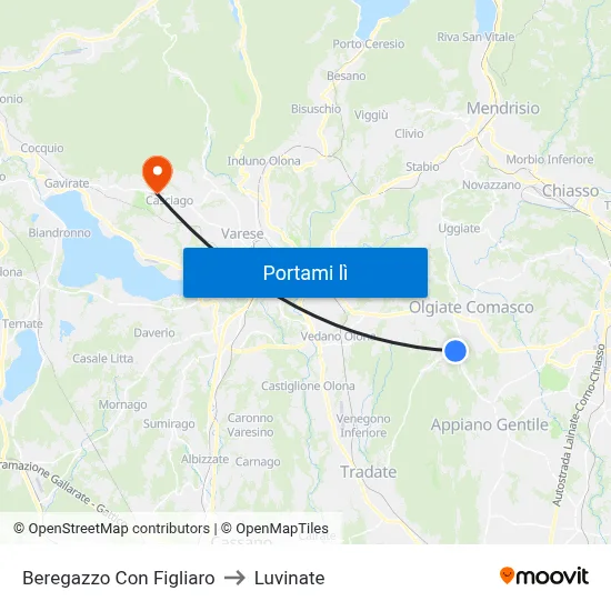 Beregazzo Con Figliaro to Luvinate map