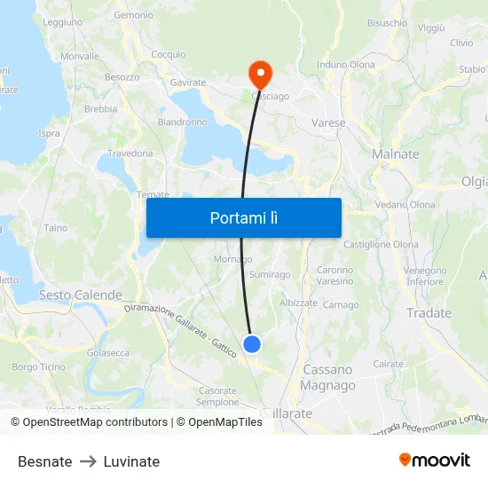 Besnate to Luvinate map