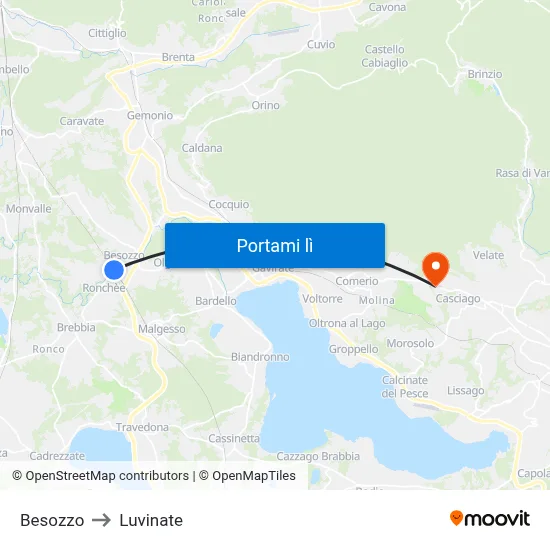 Besozzo to Luvinate map