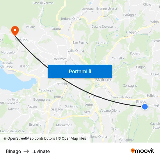 Binago to Luvinate map