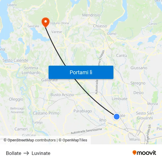 Bollate to Luvinate map