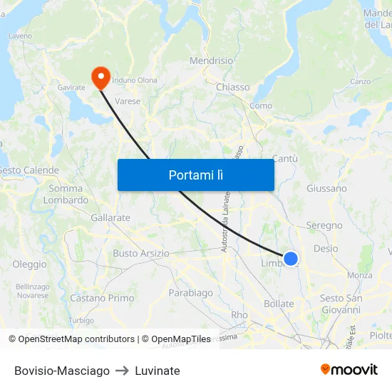 Bovisio-Masciago to Luvinate map