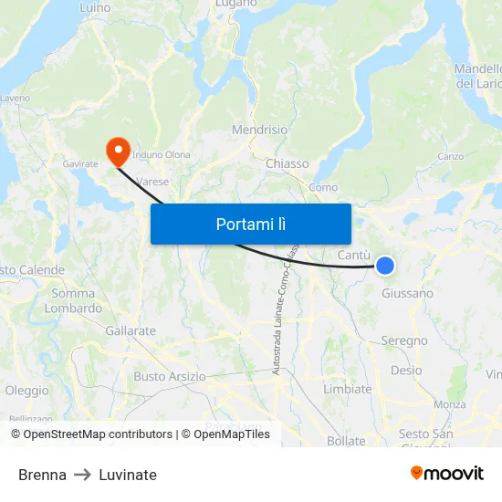 Brenna to Luvinate map