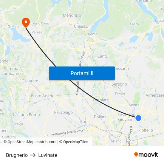 Brugherio to Luvinate map