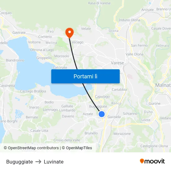 Buguggiate to Luvinate map