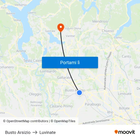 Busto Arsizio to Luvinate map